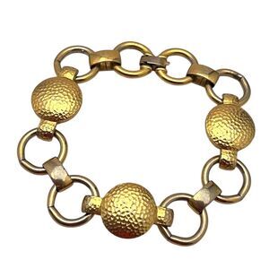 Vintage 1980s Monet Link Bracelet Hammered Gold Tone - 8M